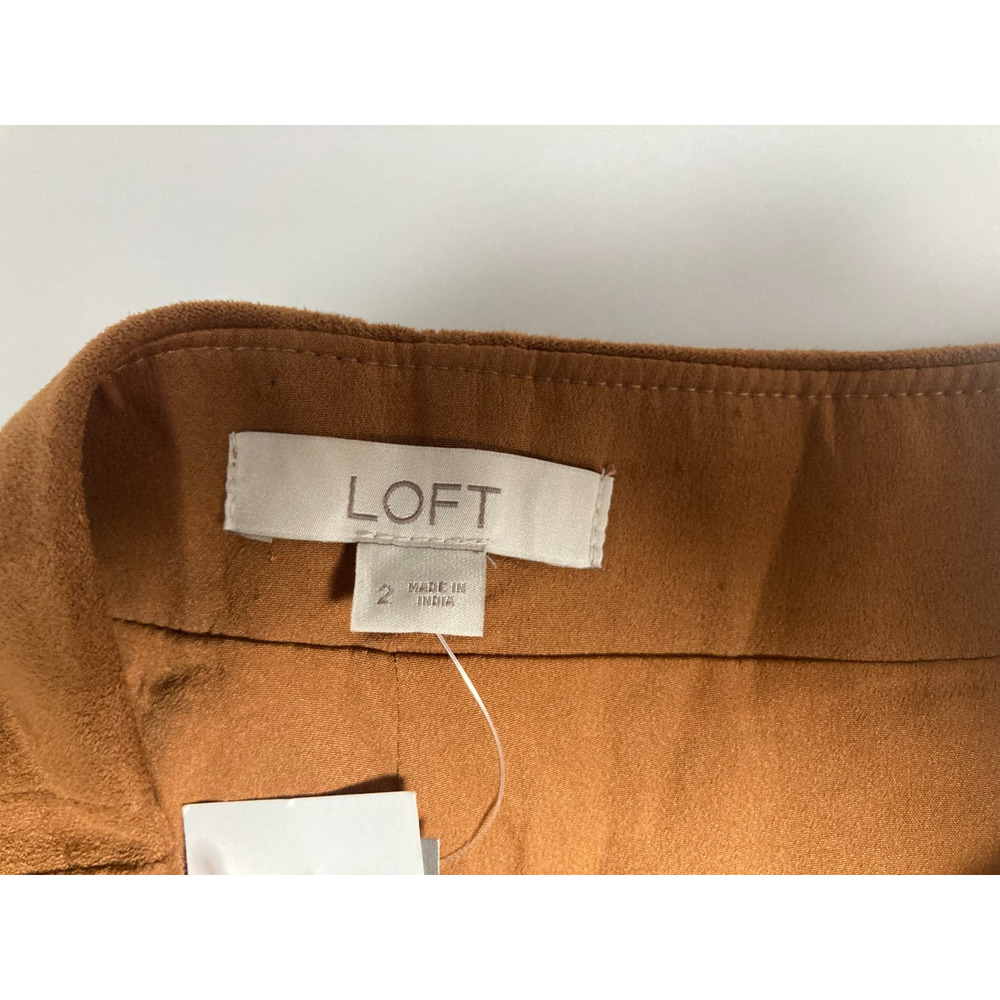 NWT Loft Mocha camel tan brown faux suede mini A-line vertical paneling skirt 2 - Picture 6 of 12